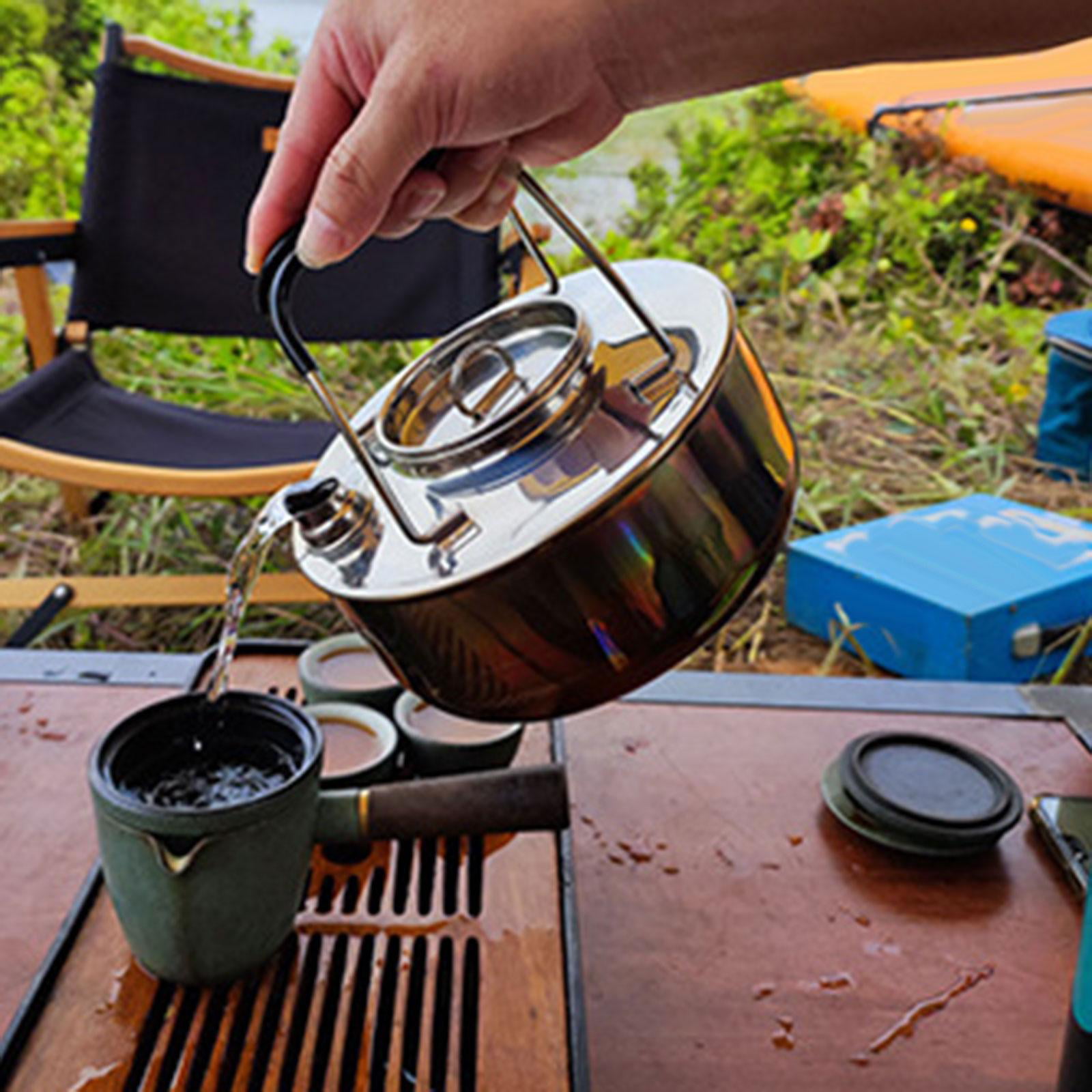 Portable Camping Kettle Camp Tea Pot Stain Resistant Water Boiler Stainless  Steel Tea Kettle for Campfire Hiking Backpacking Travel Cooking Argent 