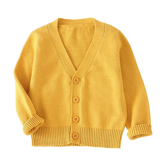 GXWEA Navy Blue Sweater For Girls Kids Cardigan Girls' Cardigan With Button Loose Long Sleeve Shrug Sweaters Cropped Uniforms Kids Knit Sweater Outerwear 2-3 Years Yellow