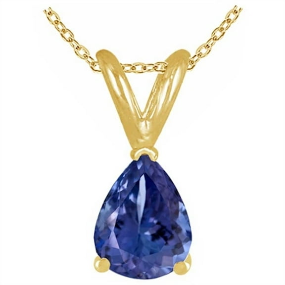 Aonejewelry 0.70Ct Pear Tanzanite Pendant in 14k Yellow Gold