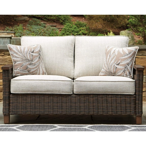 Ashley Furniture Modern Wicker / Rattan Paradise Trail Patio Loveseat in Brown
