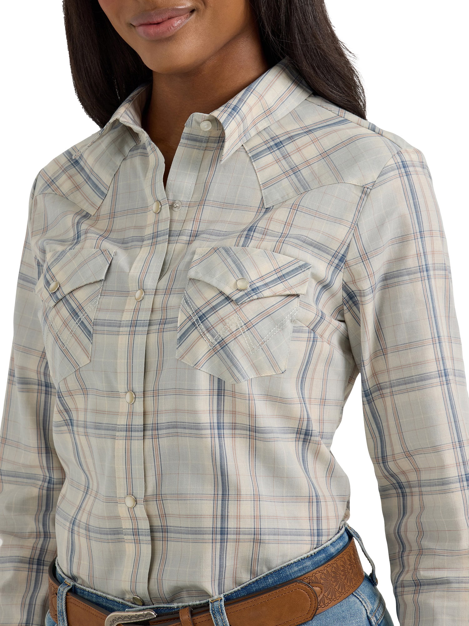Wrangler® Women's Long Sleeve Western Snap Plaid Shirt, Sizes S-3XL