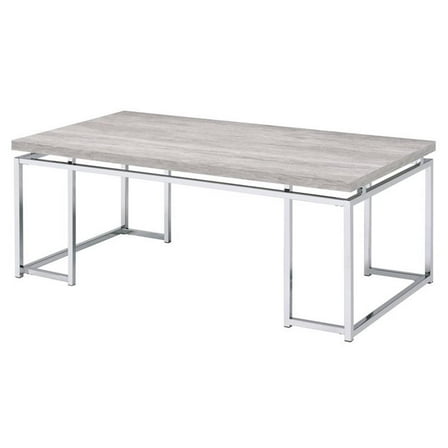 Bowery Hill Contemporary Coffee Table in Natural Oak & Chrome