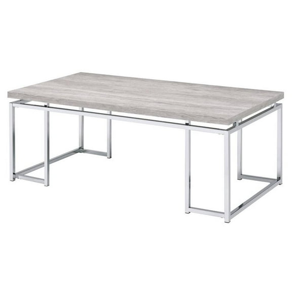 Bowery Hill Contemporary Coffee Table in Natural Oak & Chrome