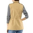 thumbnail image 4 of INSPIRE CHIC Women's Sleeveless Jacket Drawstring Waist Zip Up Cotton Cargo Vest with Pocket XL Khaki, 4 of 9
