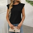 thumbnail image 3 of Tank Tops for Women Plus Size under $10 Sleeveless Lace Splicing Hollow Solid Color Round Neck Casual T-Shirt Black XL, 3 of 5