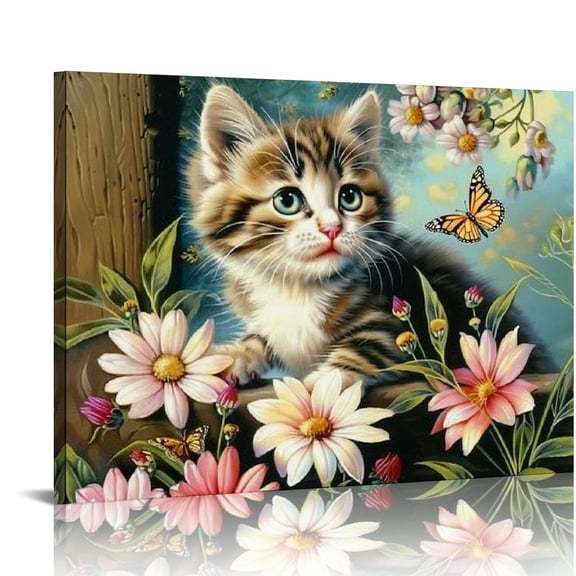 Orinice Spring Cute Cat Unframed Wall Art Prints Canvas Prints Painting,Watercolor Prints Pictures - For Wall Decor Bathroom Decor Office Decor Bedroom Decor Room Decor 20''X16'' 20x16in