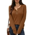 thumbnail image 2 of Sexlip Womens Long Sleeve Shirts Fall Henley Casual Fitted Cotton Tops Ribbed Fashion Basic Outfits Dressy Casual Clothing Brown S, 2 of 5