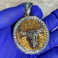thumbnail image 5 of Bull Head Coin Hip Hop Pendant Iced 48MM Round Gold Finish w/ Gold Glitter, 5 of 6
