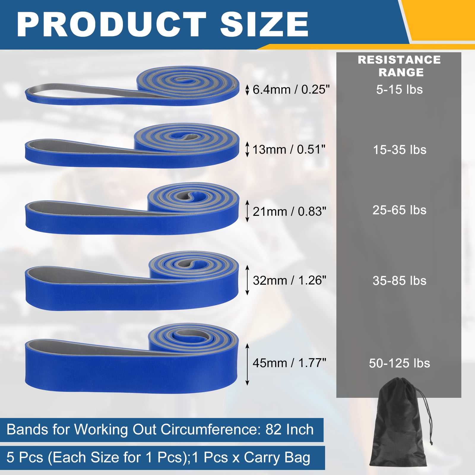Uxcell Resistance Bands for Working Out, 5 Levels Pull Up Assistance Bands with Carry Bag 5 Pcs & Blue/Gray -Fitting for (Home/Gym)