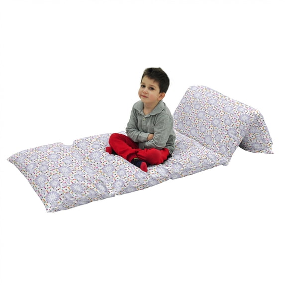 Floral Floor Pillow Lounger Cover, Natural Theme Abstract Flowers Pattern with Colorful Dots, Nap Mat Printed Fabric Case for 5 Pillows, 88" x 36", Lilac Multicolor, by Ambesonne