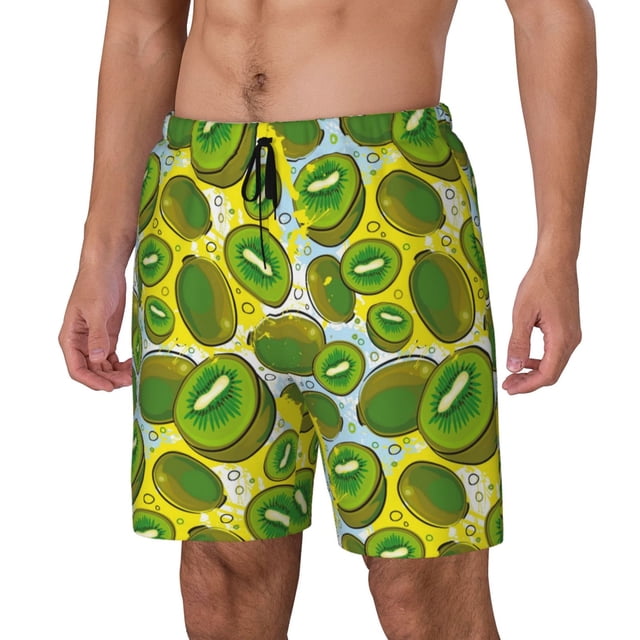 Balery Watercolor Kiwi Fruits Summer Bañador para hombre, shorts de playa de secado rápido con entrepierna y forro de compresión-Large