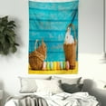 thumbnail image 3 of Easter Bunny Tapestry, Two Cute Easter Rabbits with Blue Wooden Background Pastel Tones Dyed Eggs, Wall Hanging for Bedroom Living Room Dorm Decor, 40"W X 60"L, Multicolor, by Ambesonne, 3 of 5