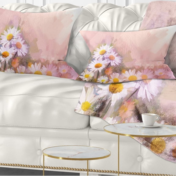 Designart Gerbera Flowers on Soft Color Back - Floral Throw Pillow - 12x20