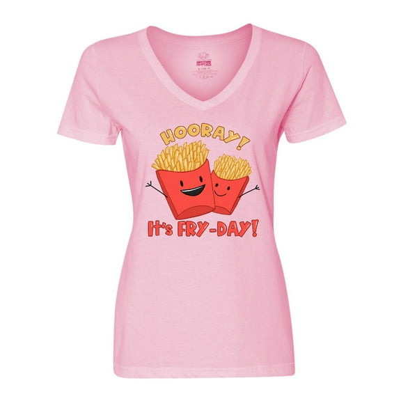 Inktastic Hooray It's Fry-Day with Cute Fries Women's V-Neck T-Shirt