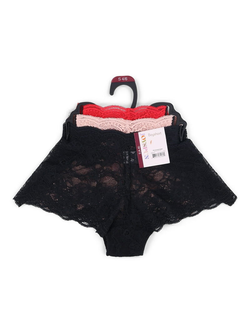 Joyspun Women's Lace Boyshorts 3-Pack Cheeky Stretch Cotton Daisy