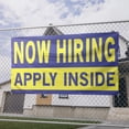 thumbnail image 2 of Now Hiring Apply Inside 13 oz Heavy Duty Vinyl Banner Jobs Available All Positions Help Wanted Sign for Business Advertising Indoor/Outdoor Single-Sided with Metal Grommets (4x6 ft, Bl & Ye), 2 of 6