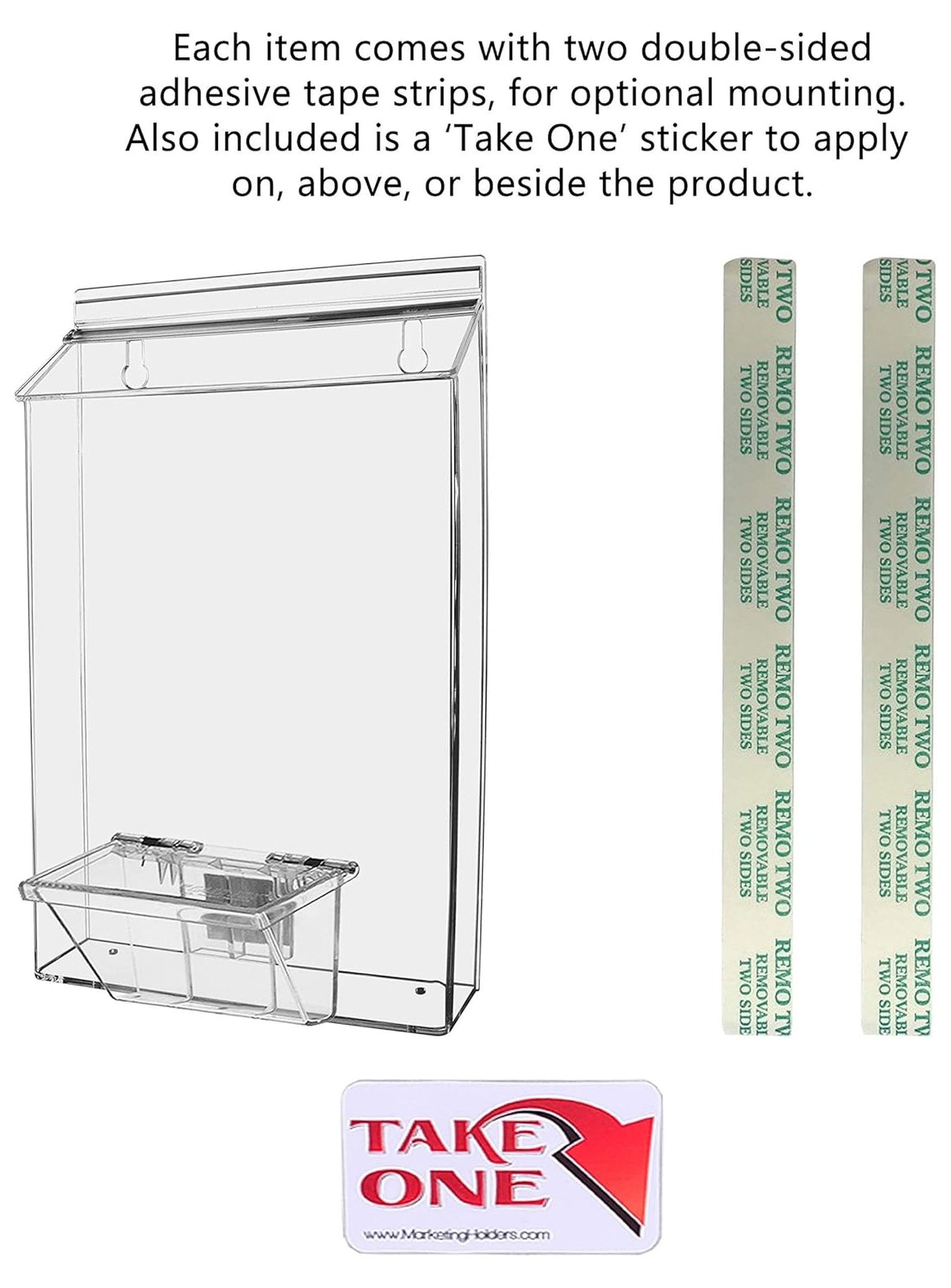 Outdoor Brochure Holder Holds 8.5" x 11" Flyer Advertisements and 3.5" x 2" Business Cards Clear Acrylic Wall Mount Box with Lid Includes Adhesive Strips and Take One Sticker