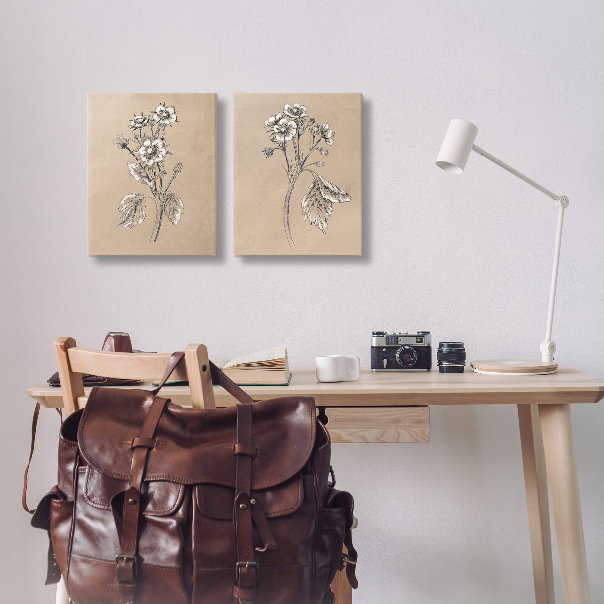 Stupell Industries Vintage Sketch Botanical Plants & Flowers Drawing Wrapped Canvas Art Print Wall Art, 16 x 20, Set of 2