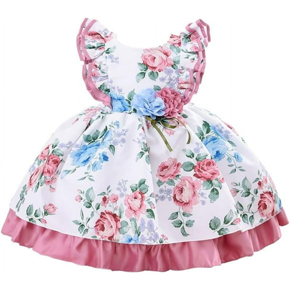 Pour Cosplay Robe Florale pour Filles et Jeunes Adultes Mode Fleur Ceinture Robe de Fête pour Enfants Âges 2-6 Ans Blanc - 1 5T