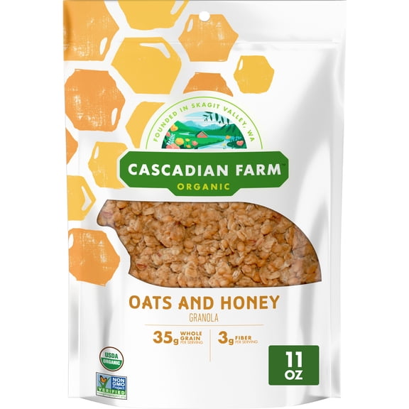 Cascadian Farm Organic Granola, Oats and Honey Cereal, Resealable Pouch, 11 oz