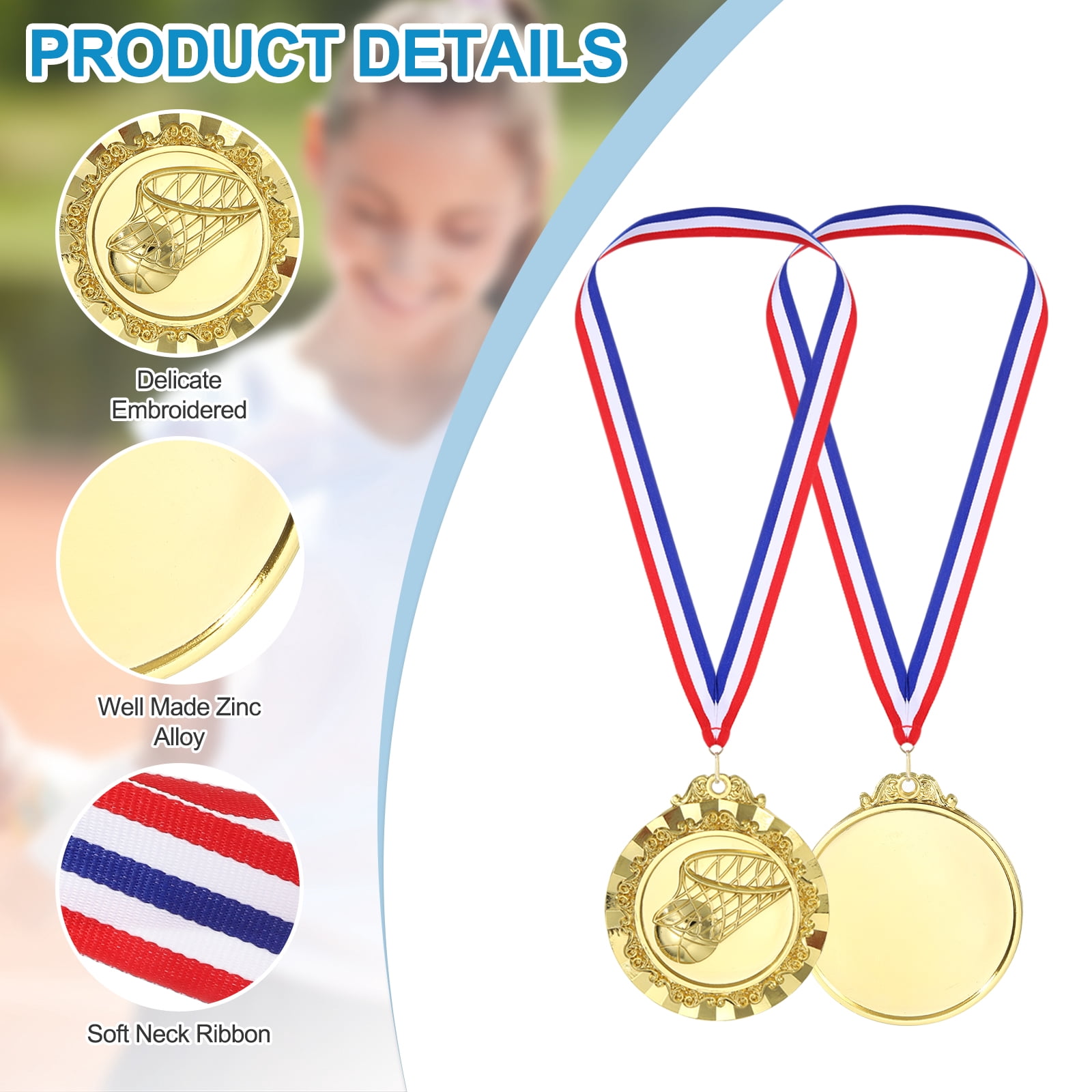 Uxcell 2.6" Gold Silver Copper Basketball Medals, 6Pcs Basketball Award Medals