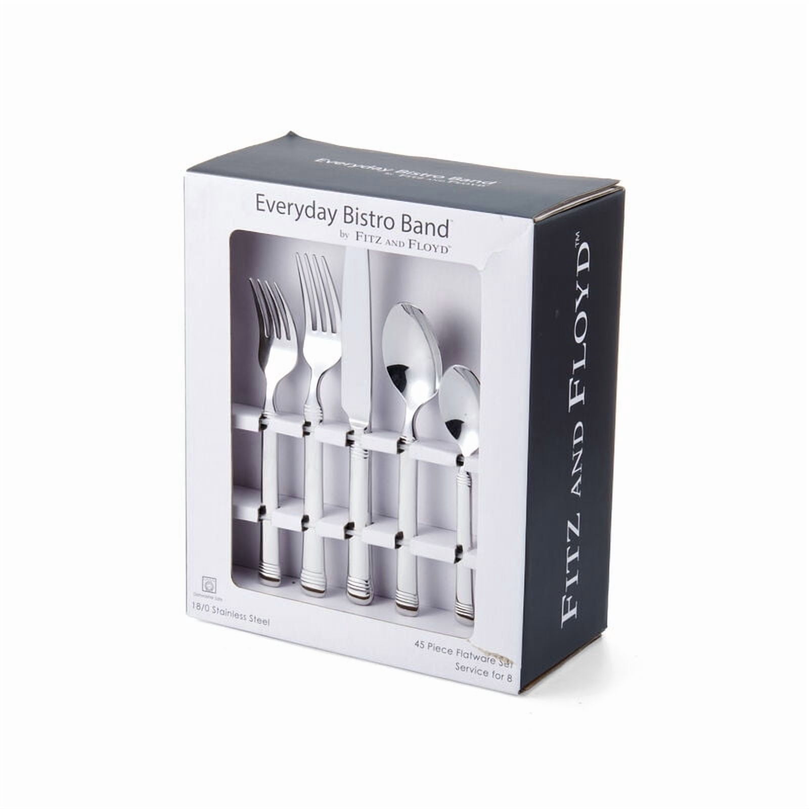 Fitz and Floyd Everyday Bistro Band 45-Piece Forged Stainless Steel Flatware Set, (Service for 8)
