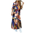 thumbnail image 2 of CALAFEBILA Ladies Summer Dress Show ThinPrint Long Sleeve Button Collar Carving Waist Sundresses for Women Knee-Length Dress, 2 of 7