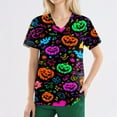 thumbnail image 4 of MLQIDK Halloween Print Scrubs for Women Pumpkin Ghost Bat Fun Nurse Uniform Shirts Short Sleeve Plus Size Scrubs Funny V-Neck Scrub Shirts Pumpkin Ghost Bat Printed Nurse Uniforms Purple 2XL, 4 of 4