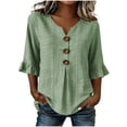 thumbnail image 2 of LEKWK 3/4 Length Sleeve Womens Tops V Neck Button Ruffle Cuff Striped Casual Shirts Lightweight Loose Fit Comfy Summer Tops Fashion Beach Vacation Outfits, 2 of 6
