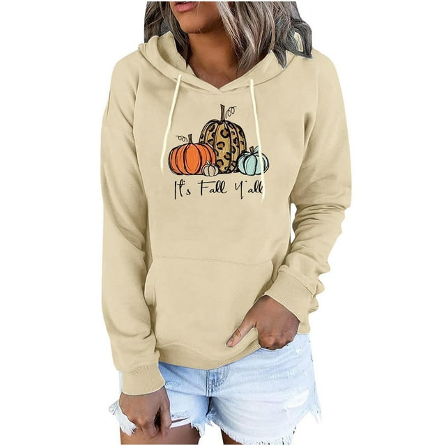 Penkiiy Hoodies pour Femmes Mode Décontractée Blouse à Manches Imprimées Pull à Capuche Beige Y2K Vêtements