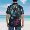 thumbnail image 4 of KLL Colorful Flower Tiger Pattern Men's Hawaiian Shirt Short Sleeve Button Down Beach Shirts,Large, 4 of 7
