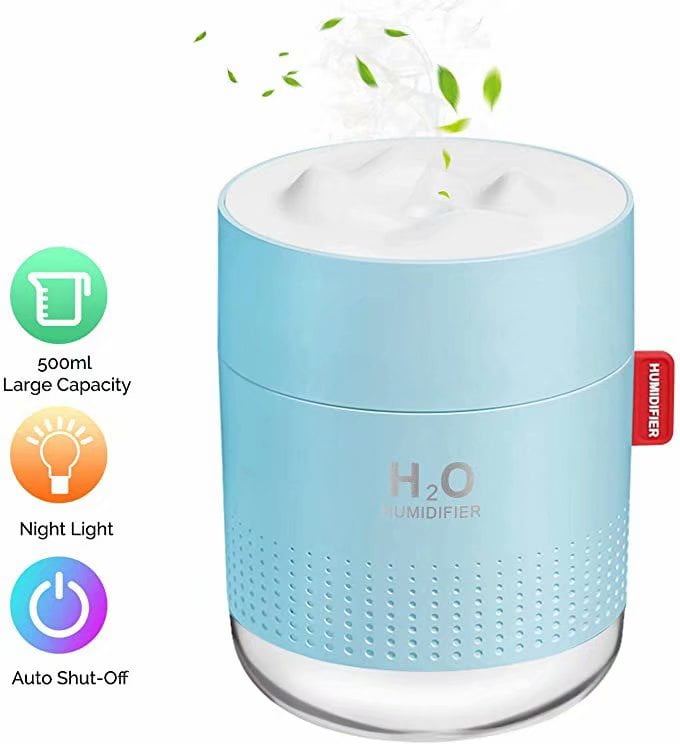 Portable Mini Humidifier, 500ml Small Cool Mist Humidifier with Night