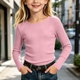 thumbnail image 2 of TtopsQueen Girls Ribbed Knit Long Sleeve Top, Crew Neck Slim Fitted Stretchy Blouse, Soft Breathable Solid Basic Shirt, Versatile Daily Casual Layering Tee Match Jeans Pink,11-12Years, 2 of 9