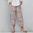 thumbnail image 2 of QATAINLAV Wamen Summer Linen Beach Pants with Pockets Casual Elastic Waist Tulips Hem Cropped Trousers Plus Size Fashion Print Harem Pants Multicolor XXXXL My Orders Placed By Me, 2 of 6