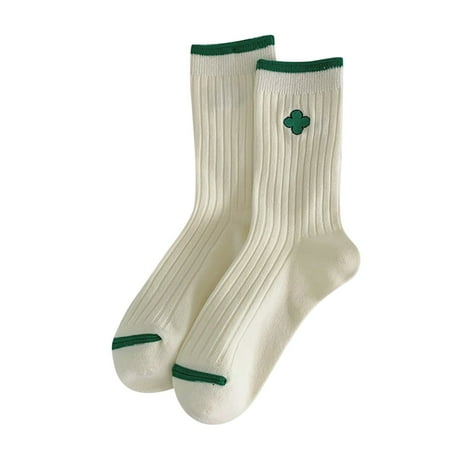 

Zlekejiko Women White Socks Autumn And Winter Vintage Striped Embroidered Lettering Stockings Socks