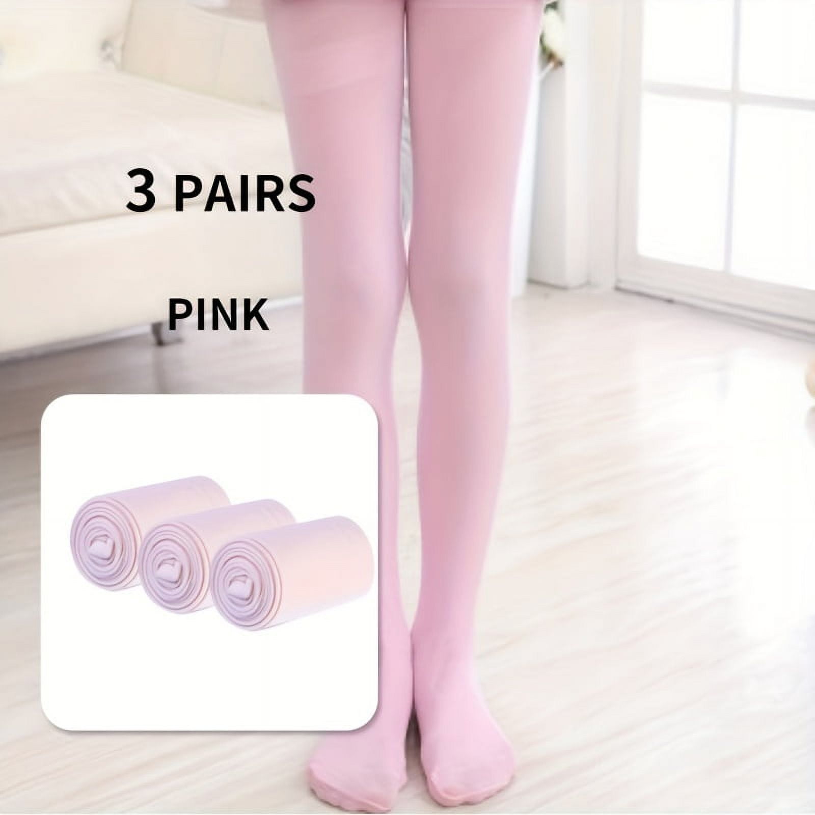Unbrand 3pairs Girls Kids Velvet Solid Color Stockings Leggings Tights Children Girls Dress Pantyhose Ballet Dance Socks Pink 6 8 Years Old Height 4