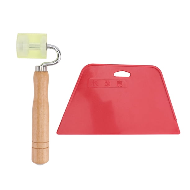 EeaseMX 2 herramientas para la construcción de papel tapiz, rodillo plano con cojinete para papel tapiz, rueda de presión de madera (1 rodillo y 1 raspador)