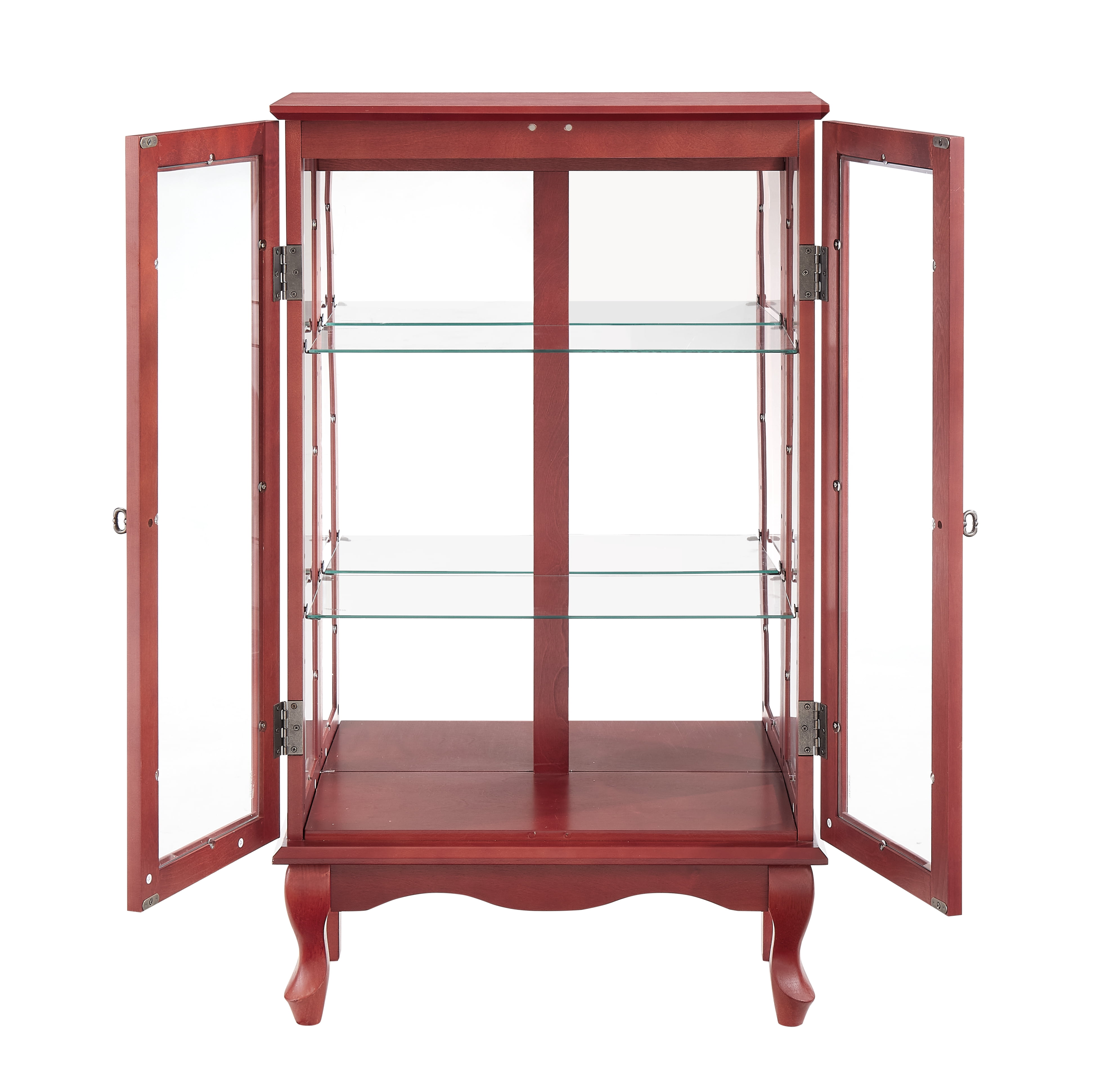 2-Door Curio Cabinet with Tempered Glass Doors, Mirrored Back Panel, Adjustable Shelves, Lighted Display Cabinet, Cherry