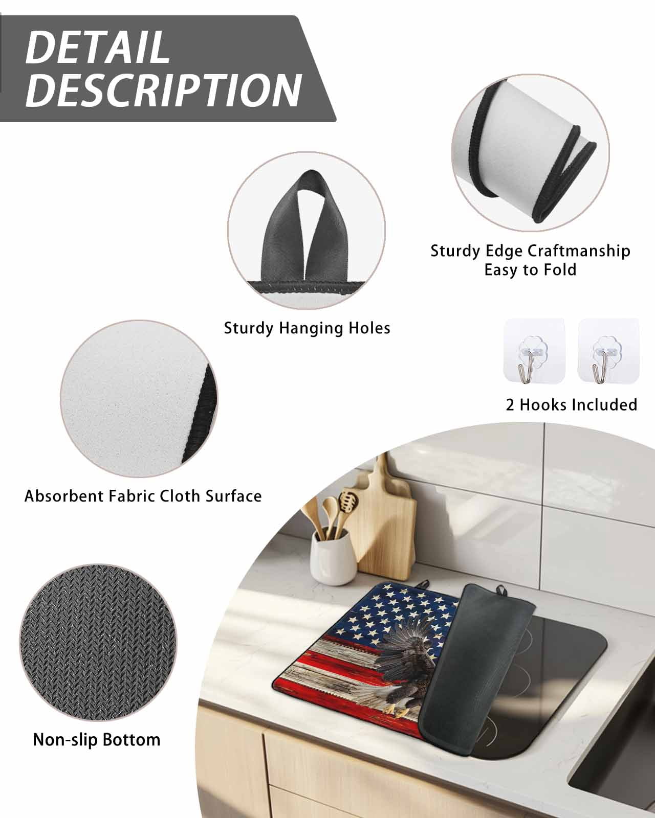 Stove Top Covers for Electric Stove, American Flag Glass Stovetop Cover Protector, Eagle Blue Red USA Flag Retro Induction Cooktop Protector Oven Mat for Kitchen Countertop 24"x21"