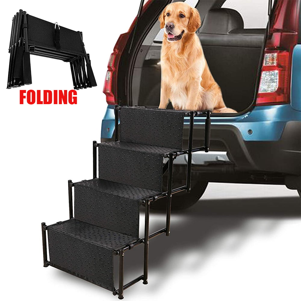 Cars and SUV Lightweight Folding Pet Ladder Ramp with Wide Steps can Support 150 Lbs Dogs Black 4 Steps Galloping Upgraded Nonslip Car Dog Steps, Portable Metal Fram Large Dog Stairs for Trucks