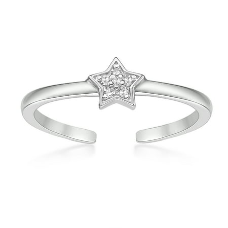 0.03 Carat Natural Diamond Star Toe Ring for Women in 925 Sterling Silver (H-I, I2-I3, 0.03 cttw) Hypoallergenic One Size Adjustable Open Toe Ring by Lavari Jewelers