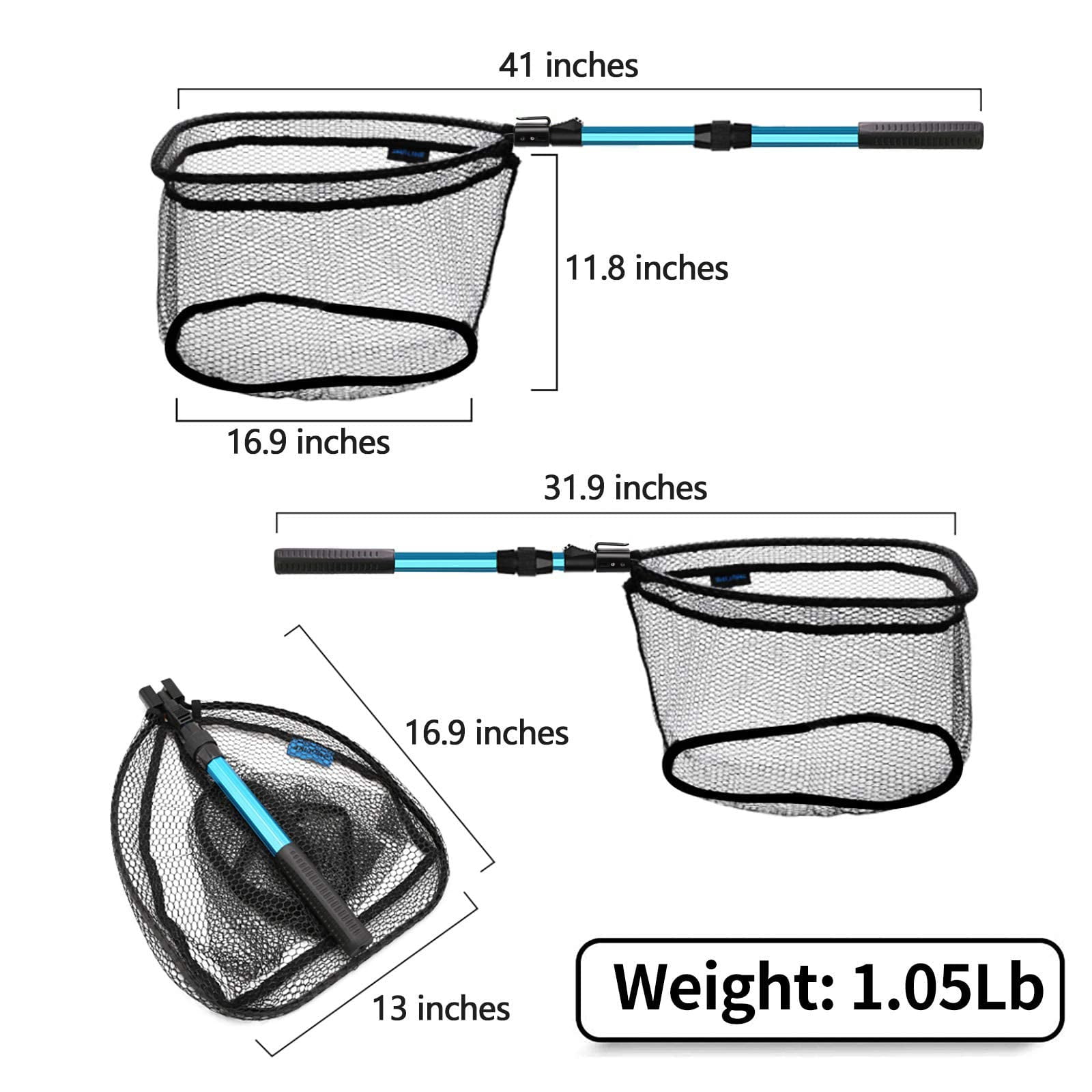 SANLIKE Expandable Telescopic Fishing Net, Rubber Coated
