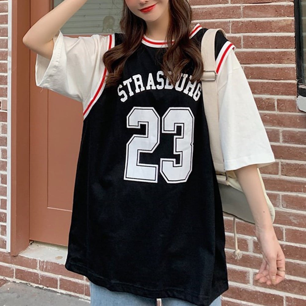 Mens Summer Fake Two-Piece Basketball Short Sleeve T-Shirt