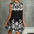 thumbnail image 6 of Womens Summer Dress with Pockets Floral Print Sleeveless Loose Crew Neck Tank Short Dress Pleated Swing Sundress (M, Black 01), 6 of 6
