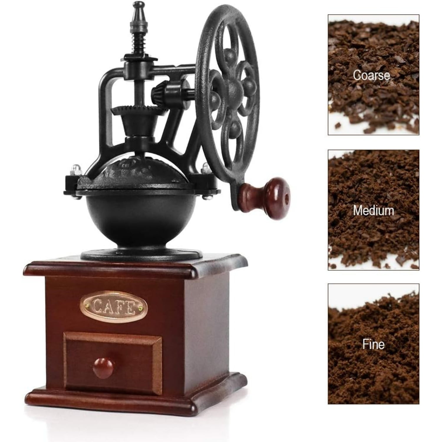 Vintage style manual coffee grinder, wooden coffee grinder, drum grain grinder, hand cranked coffee grinder - Classic