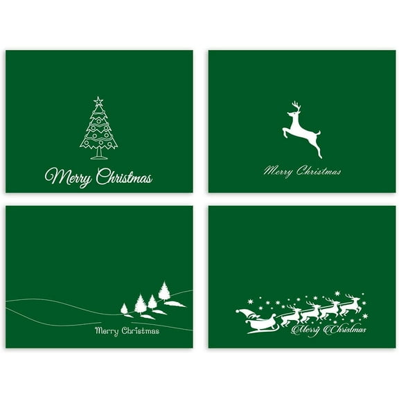 Small World Greetings Green Merry Christmas Cards 12 Count - Blank Inside with Envelopes - A2 Size (5.5”x4.25”) - Christmas, Winter Events, and More