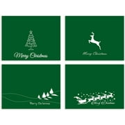 Small World Greetings Green Merry Christmas Cards 12 Count - Blank Inside with Envelopes - A2 Size (5.5x4.25) - Christmas, Winter Events, and More