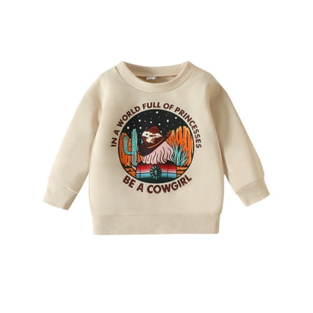 

Colisha Infant Blouse Long Sleeve T Shirt Crew Neck Tops Casual Outdoor Letters Print Tunic Tee Apricot 120cm
