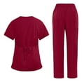 thumbnail image 3 of Scrubs Set For Woman,Women's Scrub for Women V-Neck Top & Cargo Pants, Comfortable Scrub Set Stretch Fabric - Deep Red - XL, 3 of 4
