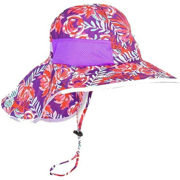 Kids Purple & red Hibiscus Sun Hat for Boys Girls UPF 50  UV Toddler Sun Protection with Neck Flap Adjustable Large Brim Beach Fishing Hat for Age 3-12 